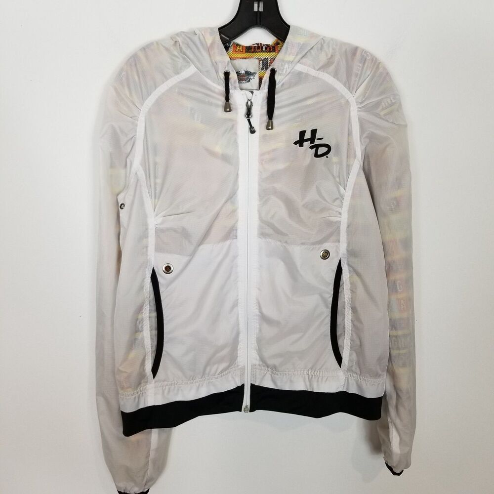 Vintage Harley Davidson Women All Over Print Lined Windbreaker Jacket Sz M White
